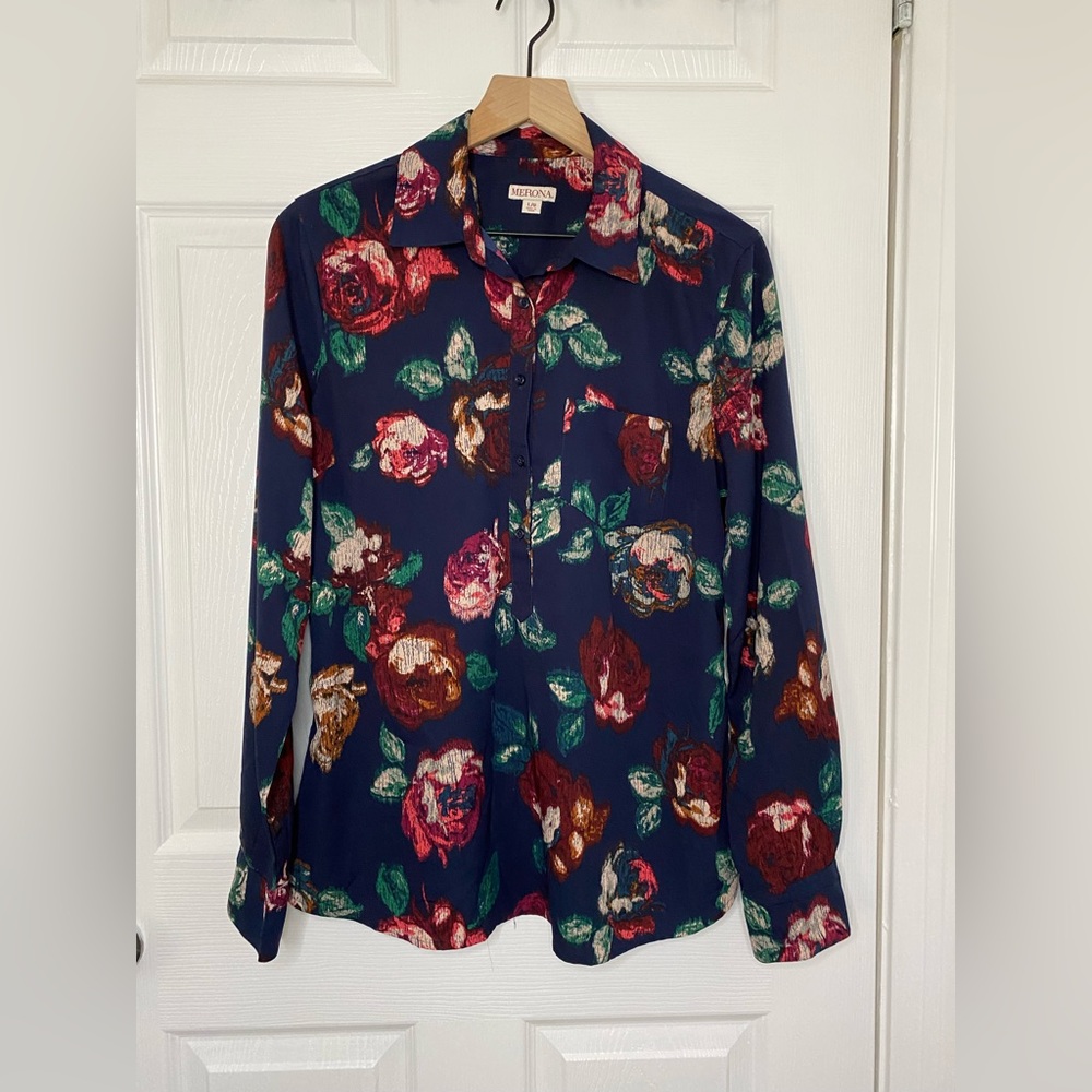 MERONA - size L - floral button up blouse.
